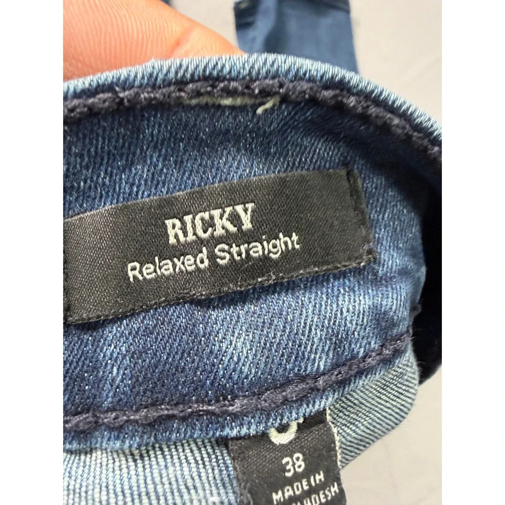 True Religion Ricky Relaxed Straight Jeans Mens 38 Blue Denim Flap Pocket READ